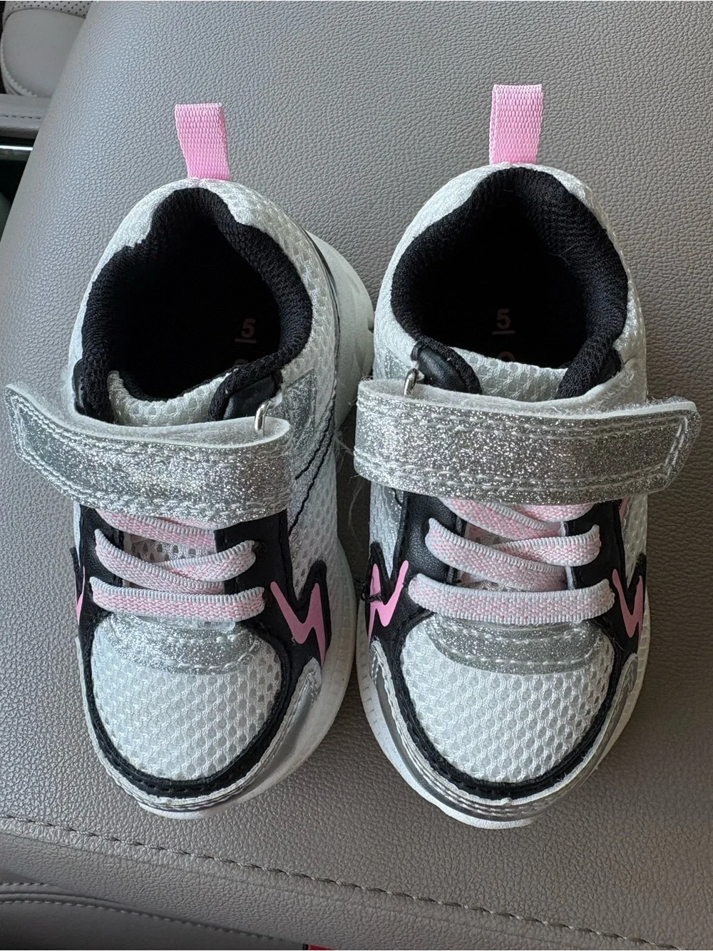Toddler Silver and Pink Athletic Sneakers - Velcro Strap